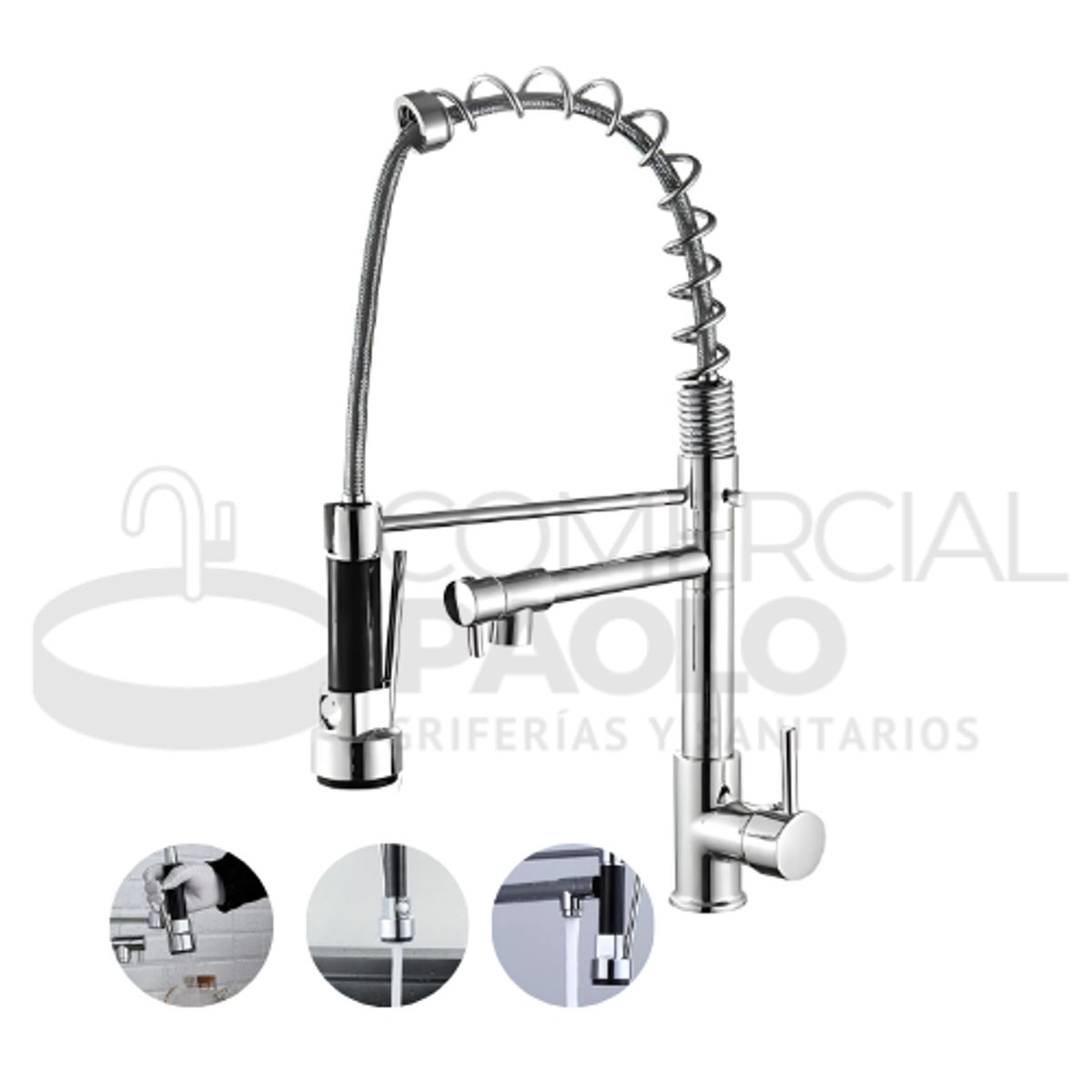GENERICO - MEZCLADORA DE COCINA DOBLE SALIDA RESORTE CROMADO
