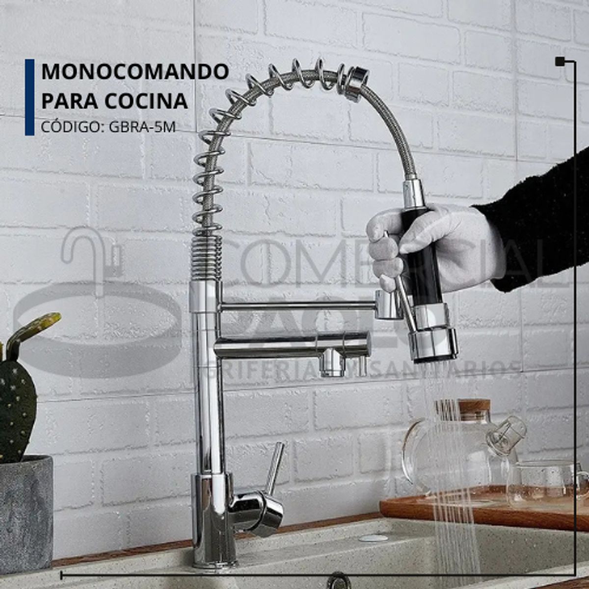 GENERICO - MEZCLADORA DE COCINA DOBLE SALIDA RESORTE CROMADO