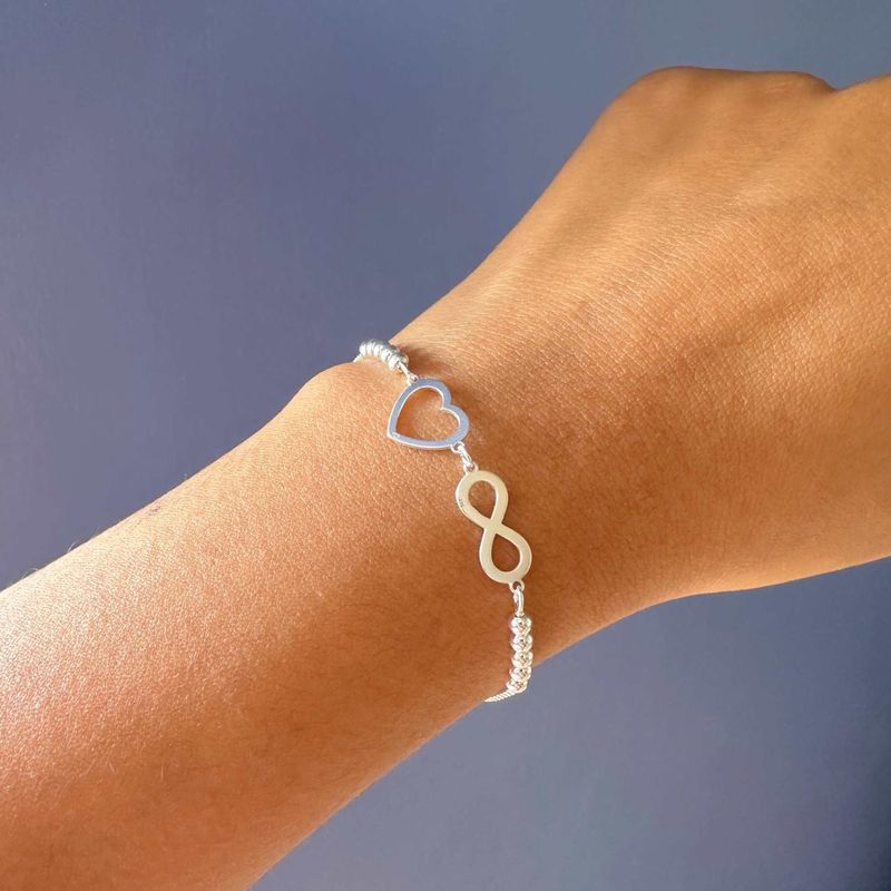 GENERICO - Pulsera regulable de corazón e infinito en plata