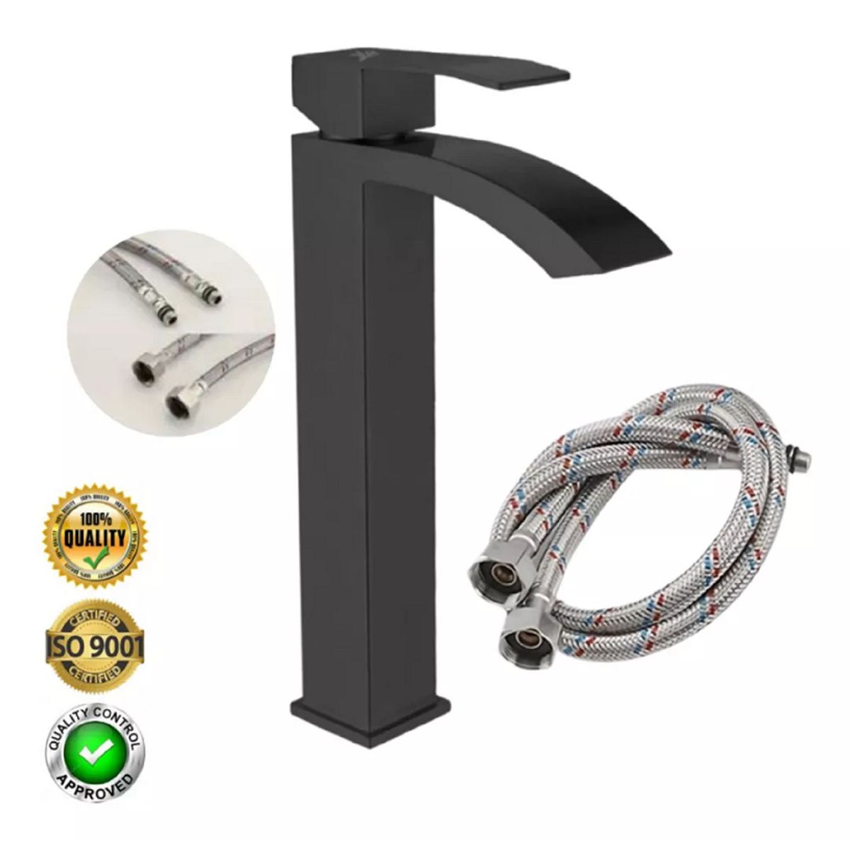 GENERICO - grifo mezcladora alta para ovalin con caida de agua tipo cascada acero black