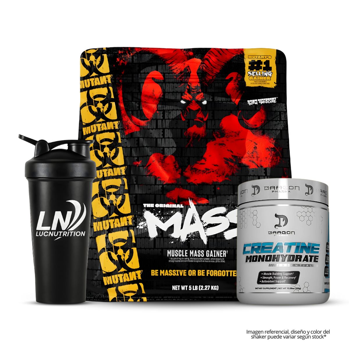 MUTANT - Mutant Mass 5 LB Mass Gainer Mutant - Vainilla Ice Cream + Creatina Dragon Pharma 300 g + Shaker