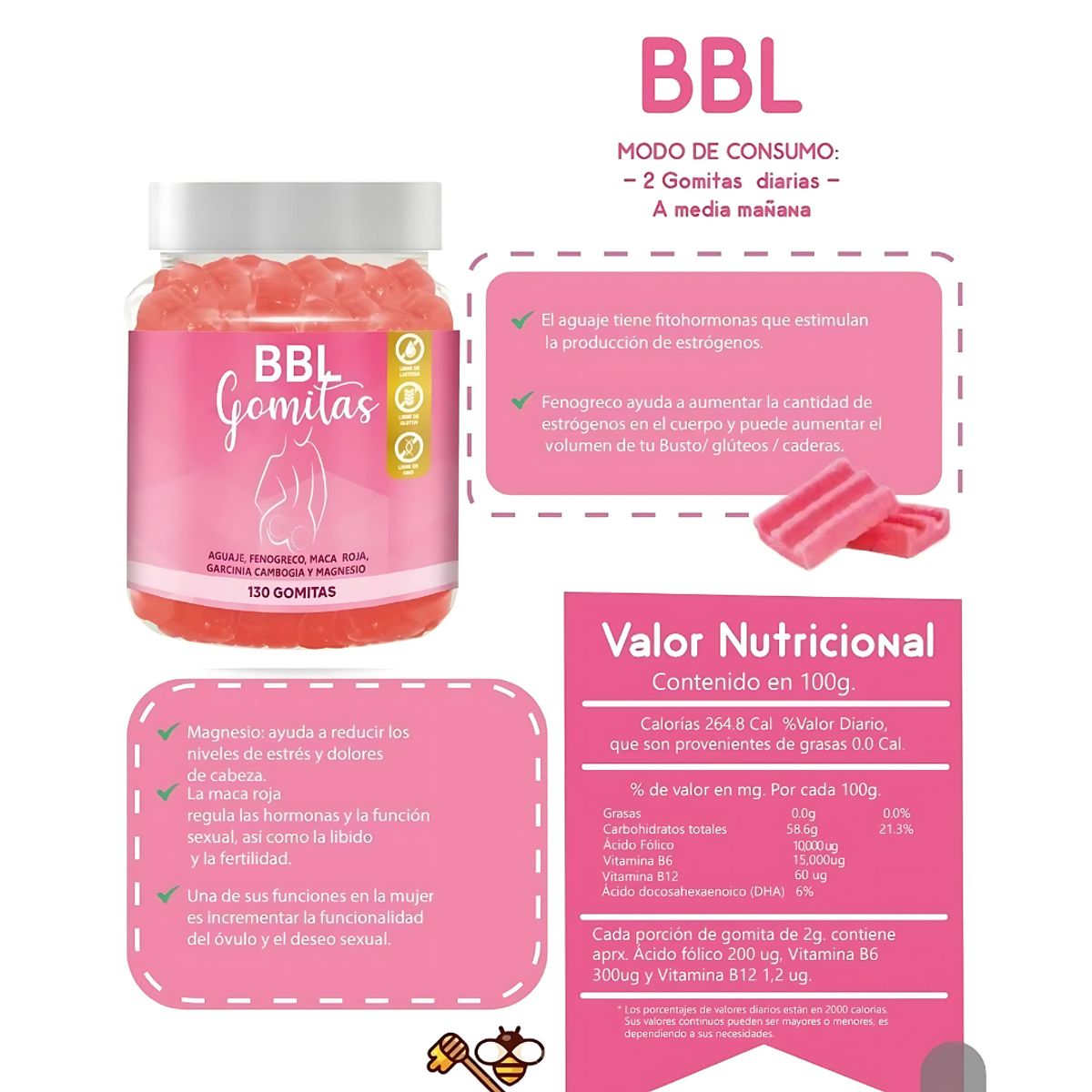 MUTANT - Gomitas BBL Aguaje con Fenogreco - 260 gomitas Sottcor Labs Pack X2