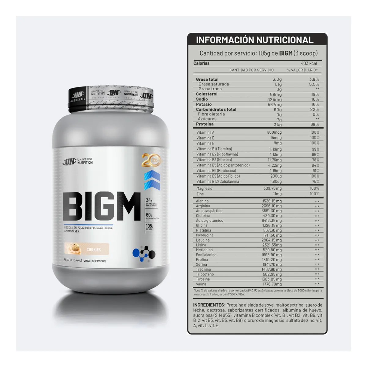 UNIVERSE NUTRITION - Bigm 2 kg Ganador de masa UN - chocolate + Creatina universe nutrition 250 g