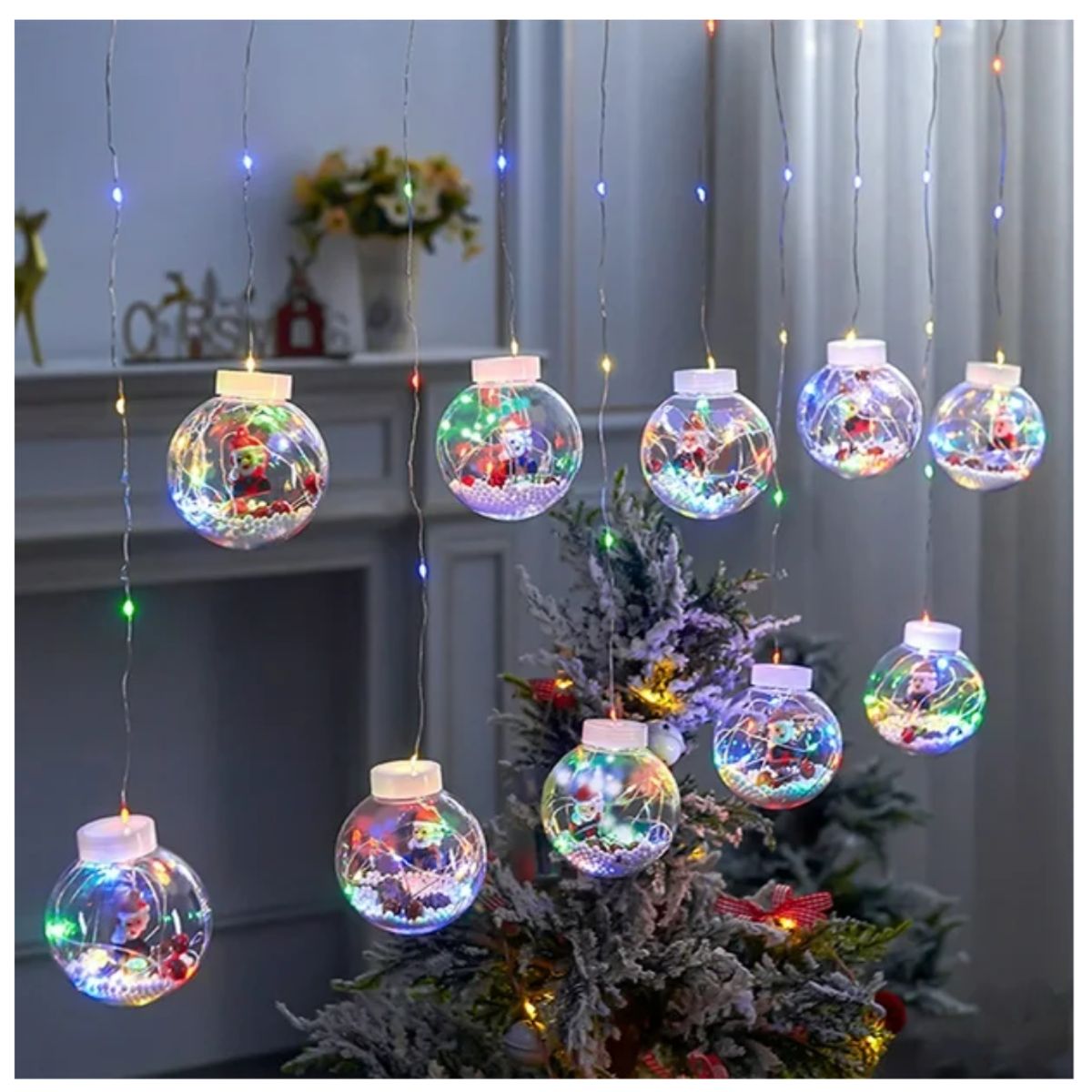 INSPIRA MARKET - Cortina Luces Guirnalda Led Con Esferas Decoración Navidad Multicolor