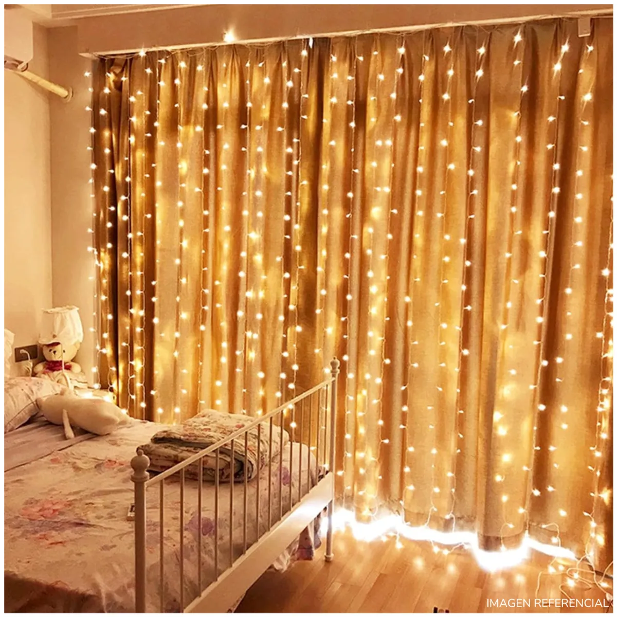 INSPIRA MARKET - Cortina Tira de 320 Luces LED Navideñas Cálidas 3m x 3m