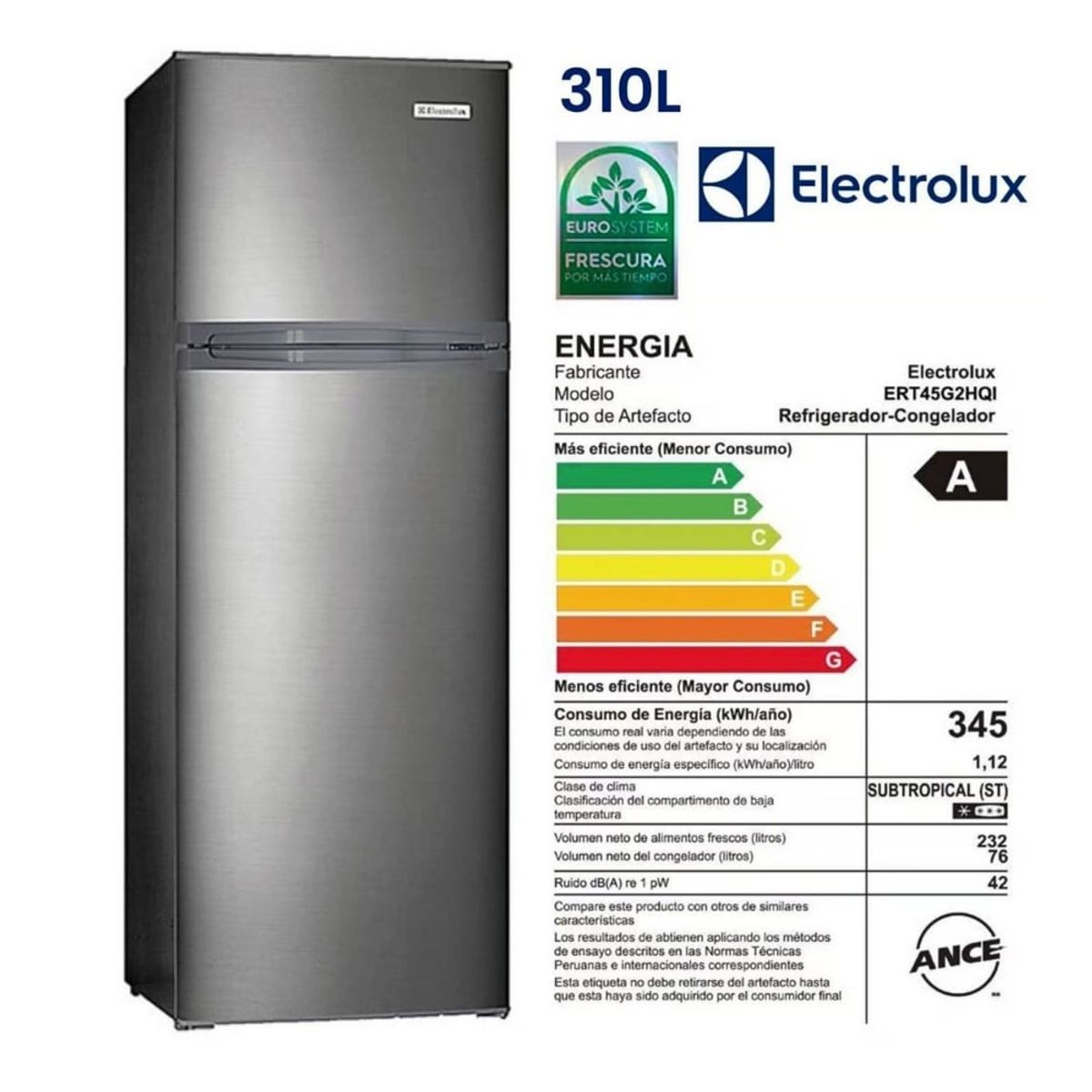 ELECTROLUX - Refrigerador Electrolux 308 Lt Top Freezer Frost ERT45G2HQI Eurofrio