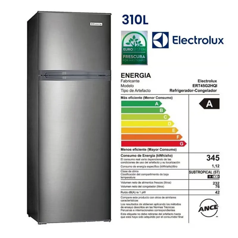 ELECTROLUX - Refrigerador Electrolux 308 Lt Top Freezer Frost ERT45G2HQI Eurofrio