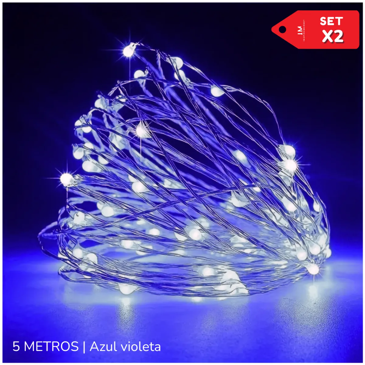 INSPIRA MARKET - Luces Cable Transparente Navidad Foquitos LED de 5 Metros Set x2