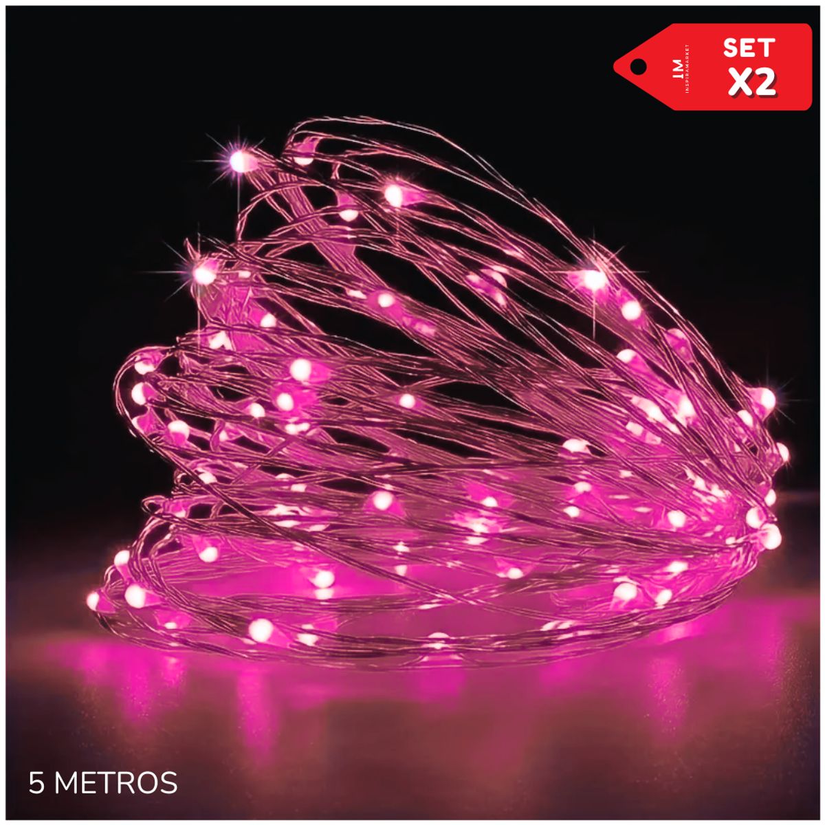 INSPIRA MARKET - Luces Cable Transparente Navidad Foquitos LED de 5 Metros Set x2