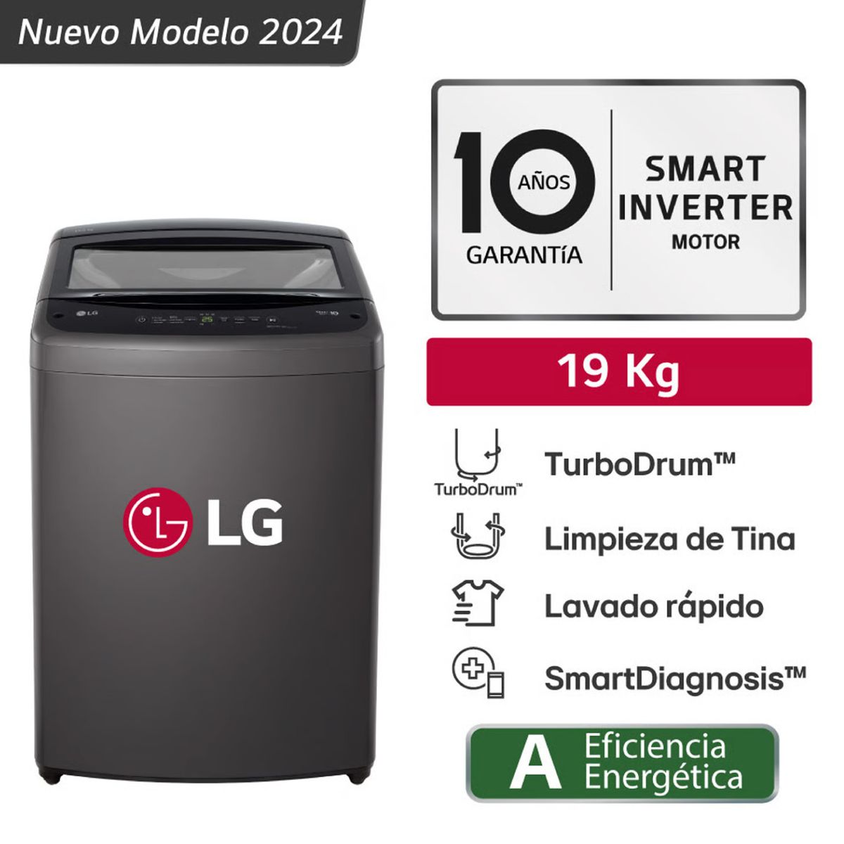 LG - Lavadora LG WT19BVTB 19 Kg Turbodrum Carga Superior Negro