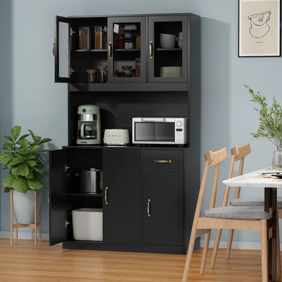TU MESITA - Mueble de Cocina Moderno Kailin color Negro 6 puertas 1 cajón TU MESITA