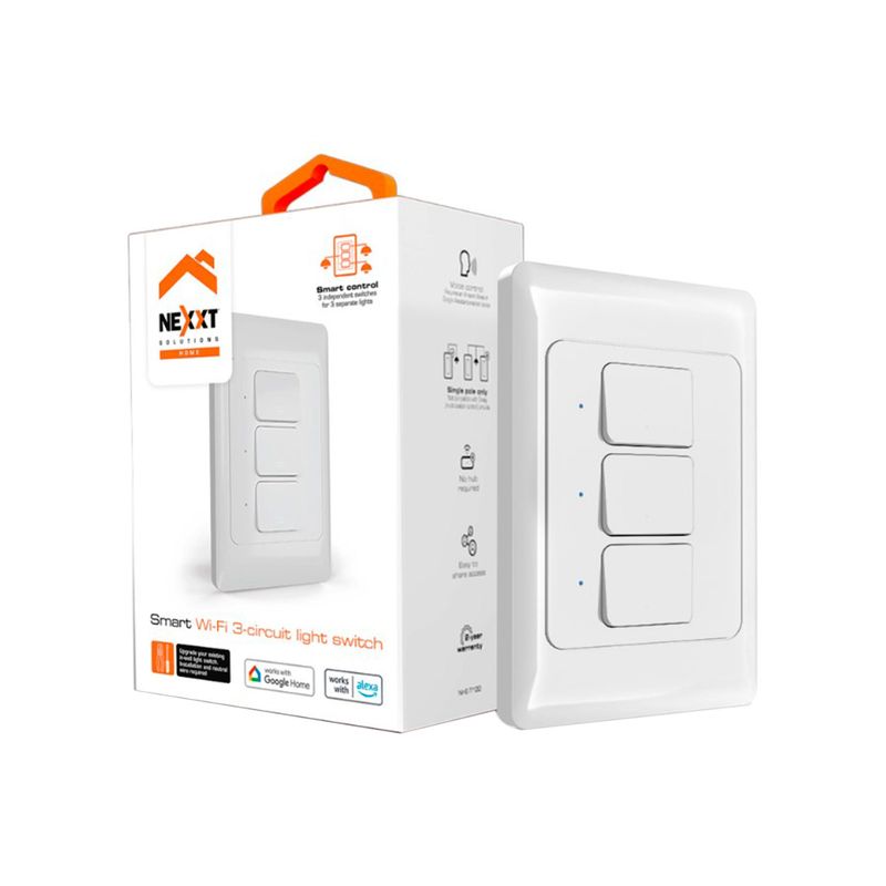 NEXXT SOLUTIONS - INTERRUPTOR SMART DE 3 CIRCUITOS NEXXT CON WIFI PN NHE-T100