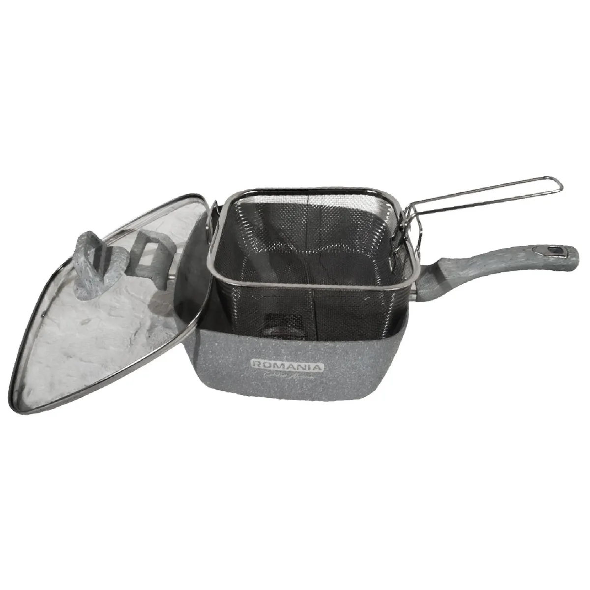 GENERICO - Sartén Cuadrado Antiadherente 28 cm con Tapa de Vidrio Templado Gris