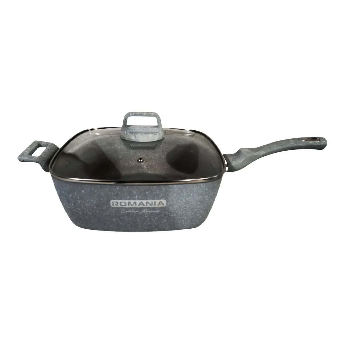 GENERICO - Sartén Cuadrado Antiadherente 28 cm con Tapa de Vidrio Templado Gris