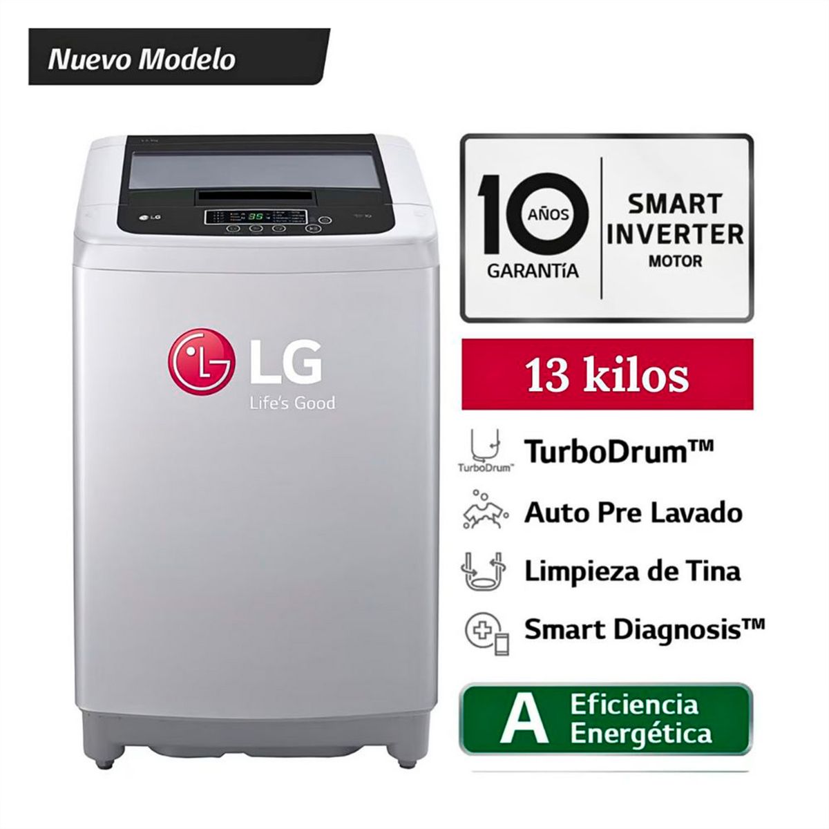 LG - Lavadora LG WT13DPBK Smart Motion Carga Superior 13kg Gris