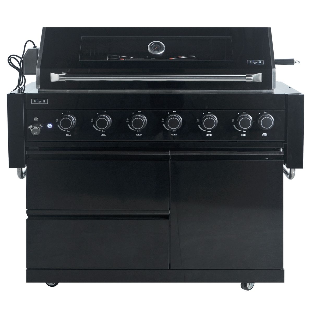 HIGRILL - Parrilla a Gas y Carbón 7 Quemadores con Mueble Bajo y Rostizador