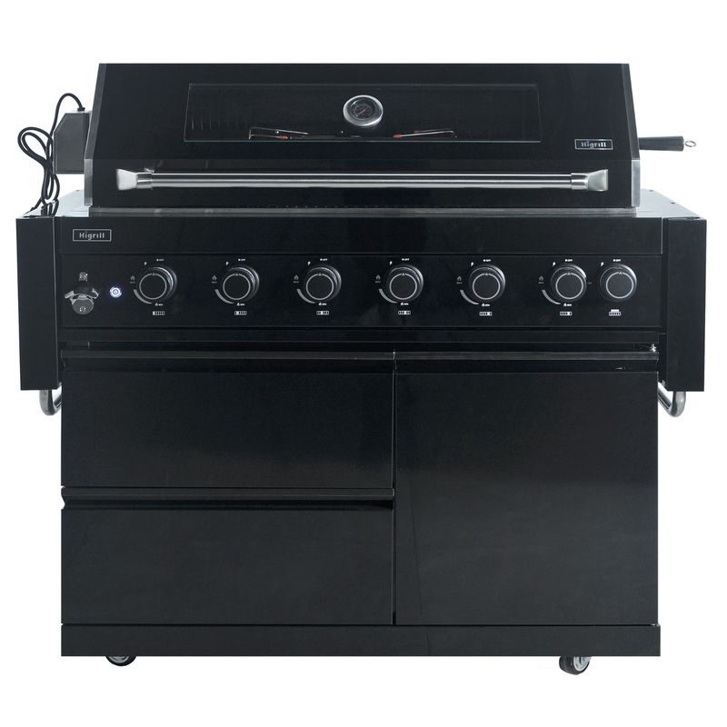 HIGRILL - Parrilla a Gas Multicocción 7 Quemadores con Gabinete y Rostizador