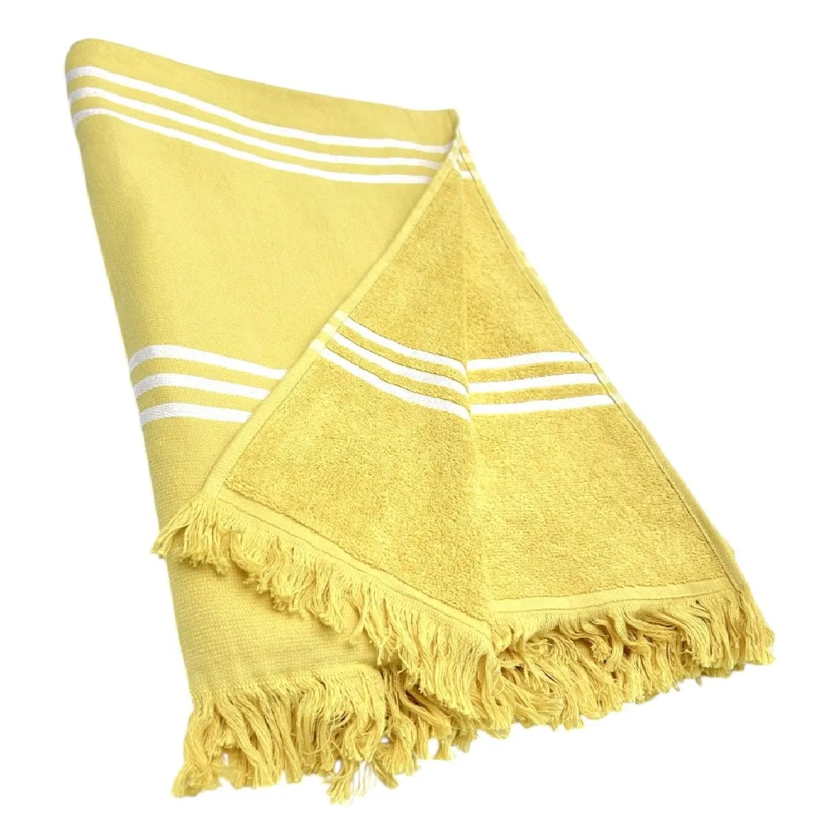 MAGE DISTRIBUTION - Toalla de Playa Turca Amarillo con Líneas Blancas 90cm x 180cm