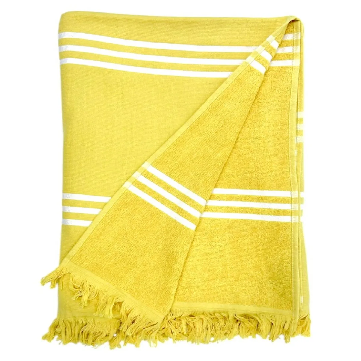 MAGE DISTRIBUTION - Toalla de Playa Turca Amarillo con Líneas Blancas 90cm x 180cm