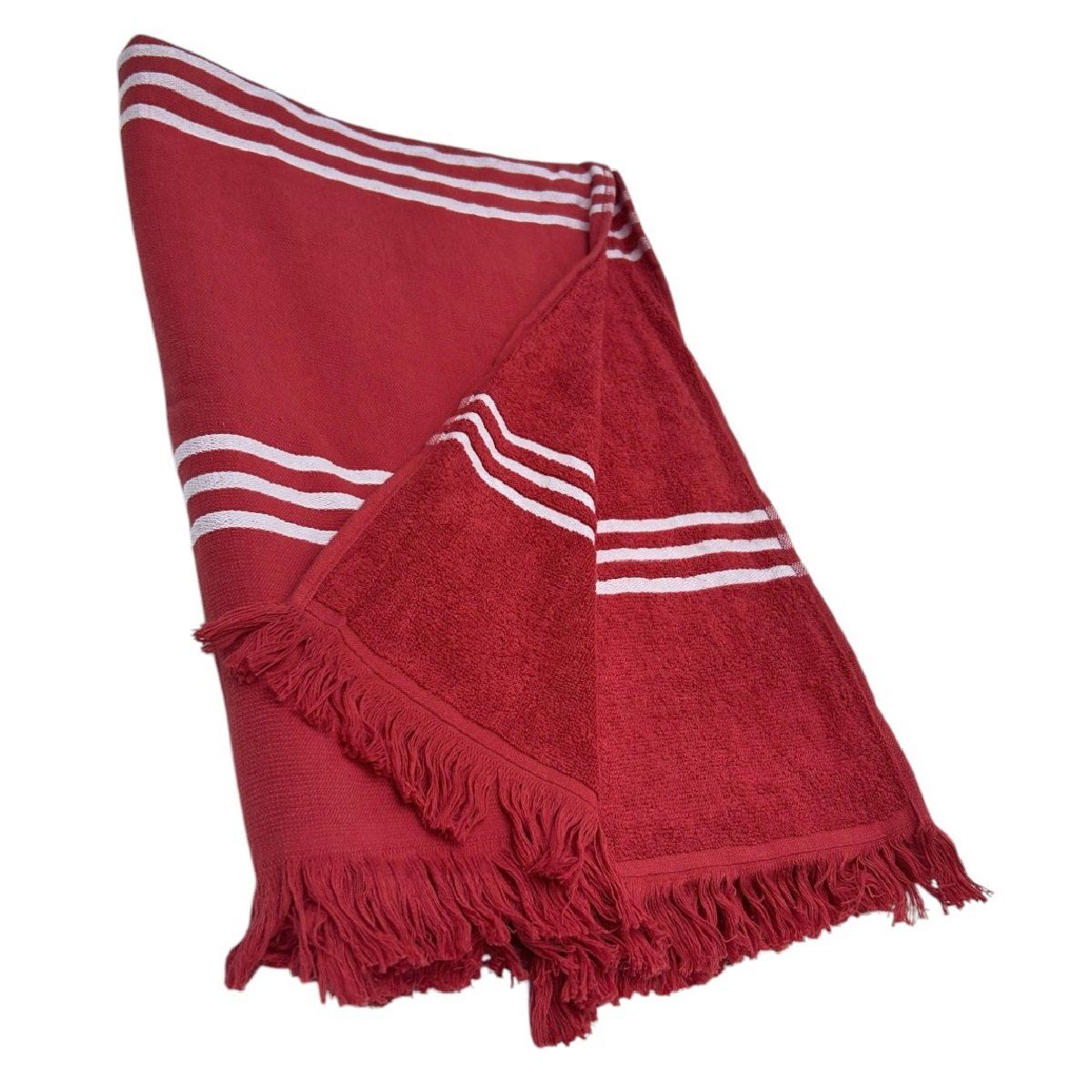 MAGE DISTRIBUTION - Toalla de Playa Turca Rojo con Líneas Blancas 90cm x 180cm