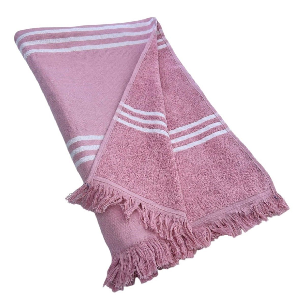 GENERICO - Toalla de Playa Turca Palo Rosa con Líneas Blancas 90cm x 180cm