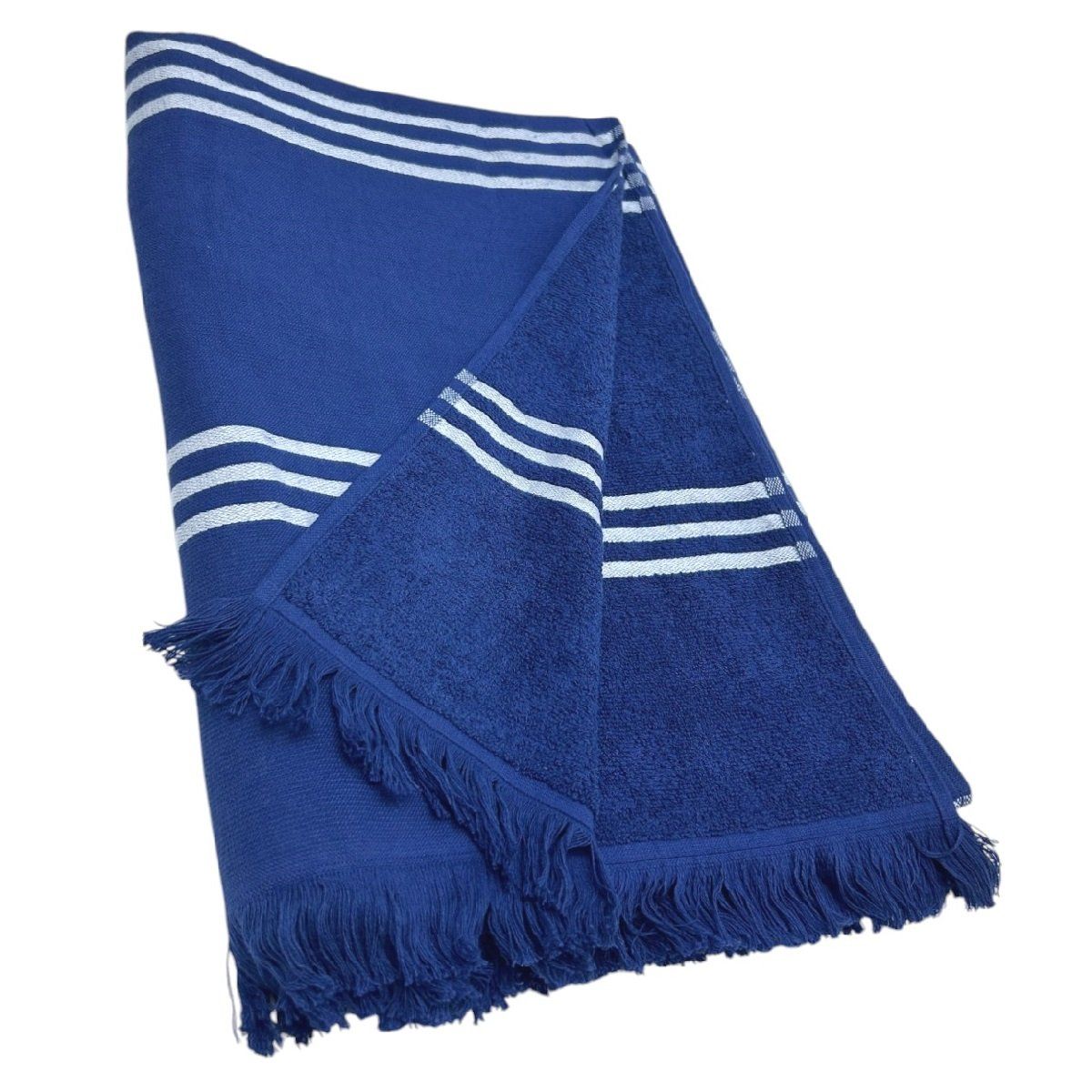MAGE DISTRIBUTION - Toalla de Playa Turca Azúl con Líneas Blancas 90cm x 180cm