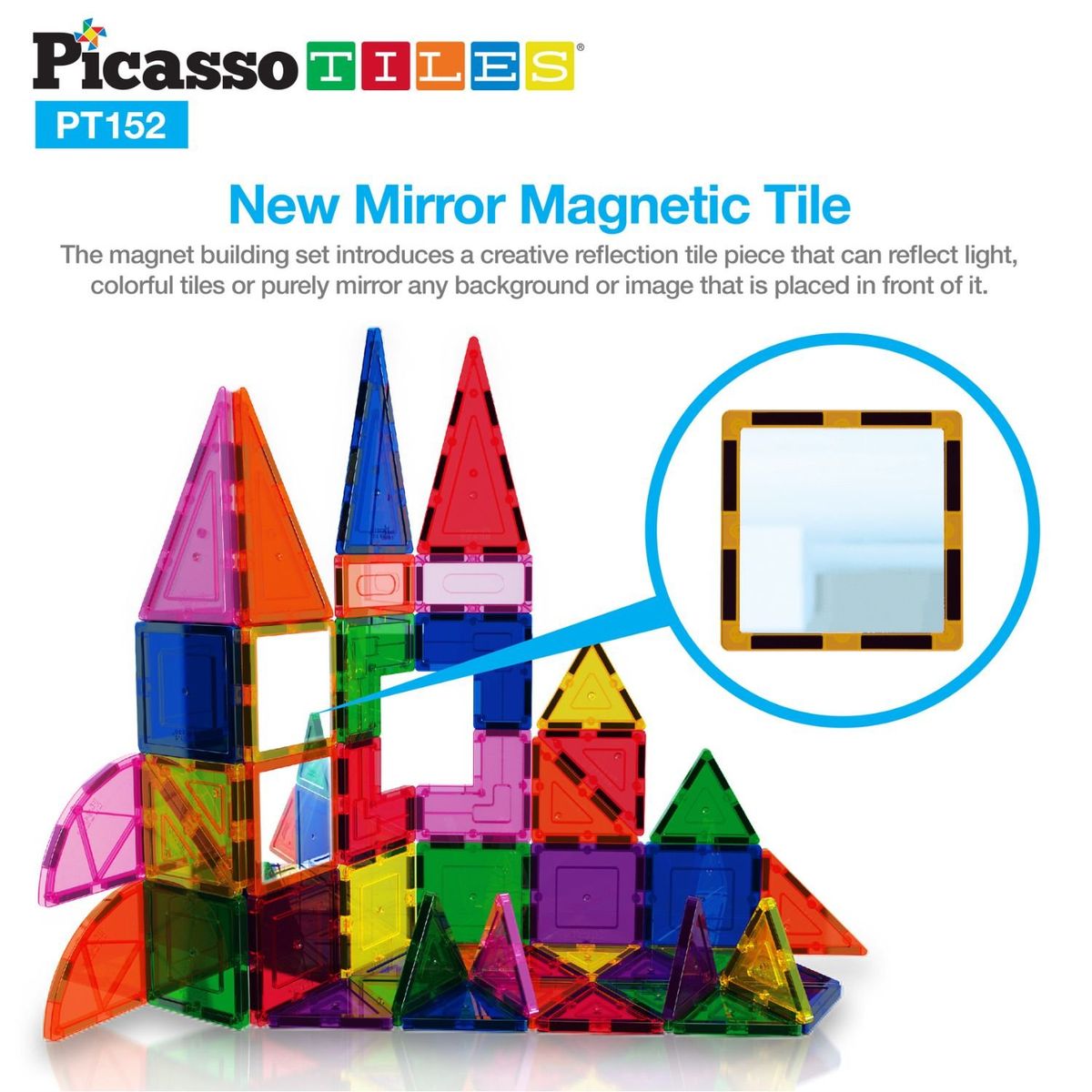 PICASSO TILES - Set de Bloques de Construcción Magnéticos de 152 piezas traslúcidas