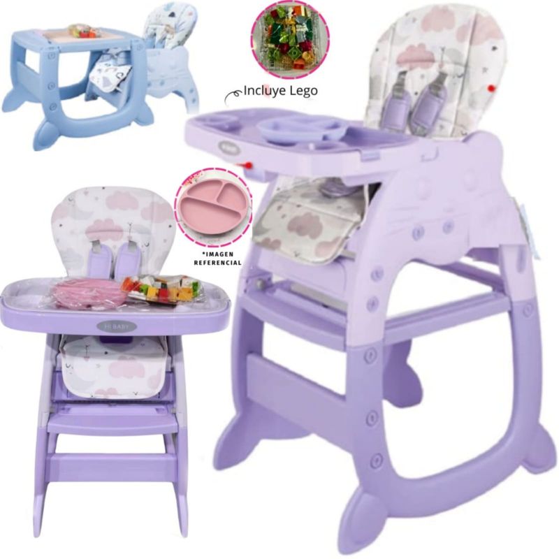 HI BABY - Silla Carpeta Hi Baby Gato 3 en 1 con Plato y Lego ROSADO