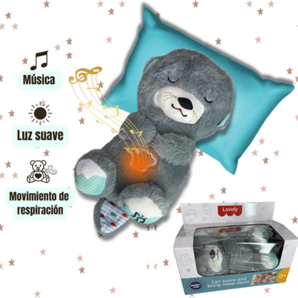 GENERICO - Peluche Nutria Que Respira Musical Con Luz- GRIS