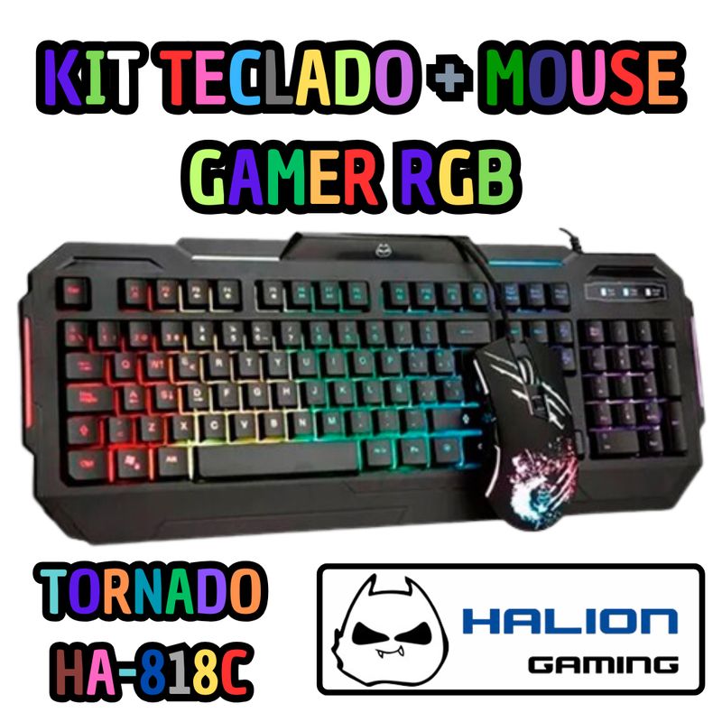 HALION - KIT 2 EN 1 TECLADO+MOUSE GAMER RGB HALION TORNADO HA-818C