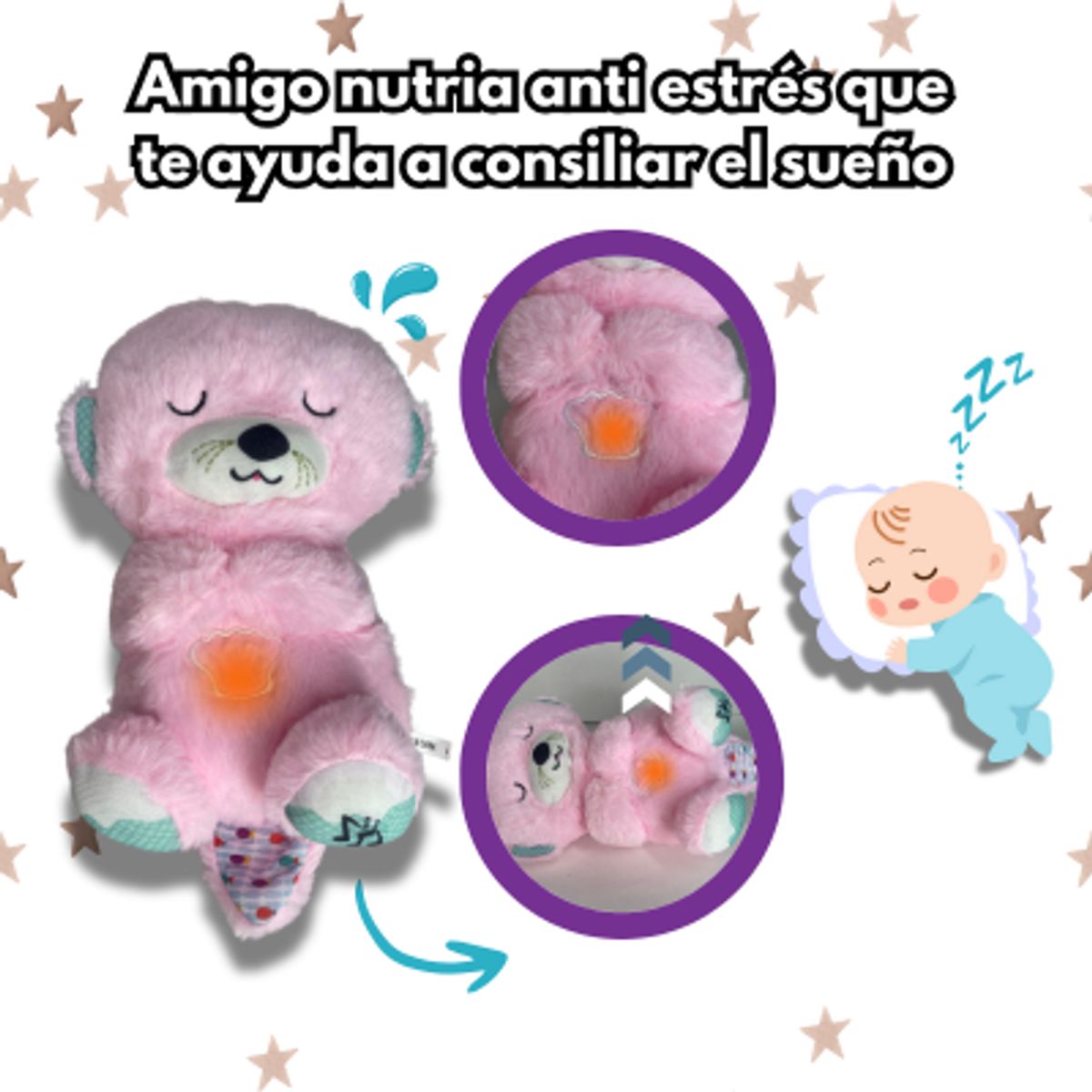 GENERICO - Peluche Nutria Original Que Respira Musical Con Luz-ROSADO