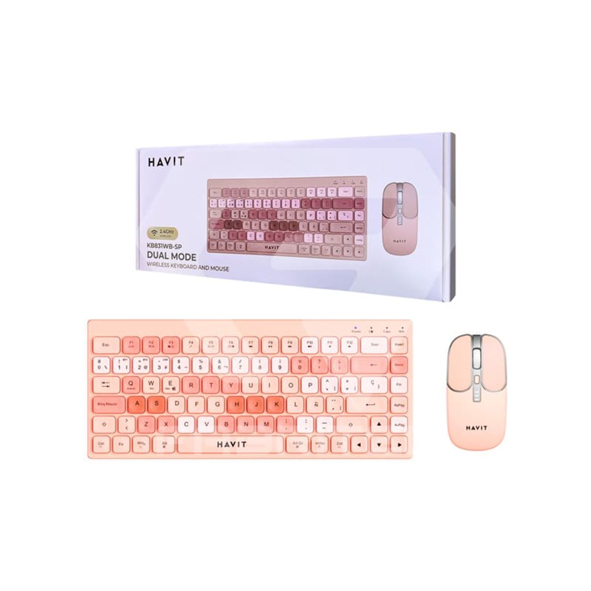 HAVIT - KIT OFFICE HAVIT KB831WB-SP Teclado y Mouse InalámbricoBluetooth Rosa