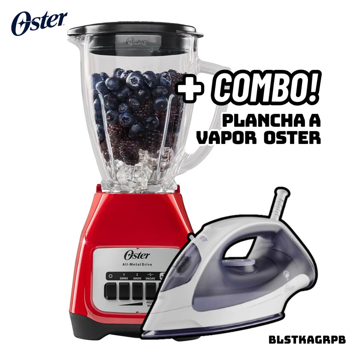 OSTER - LICUADORA OSTER 2 VELOCIDADES 800W ROJA - BLSTKAGRPB + PLANCHA OSTER