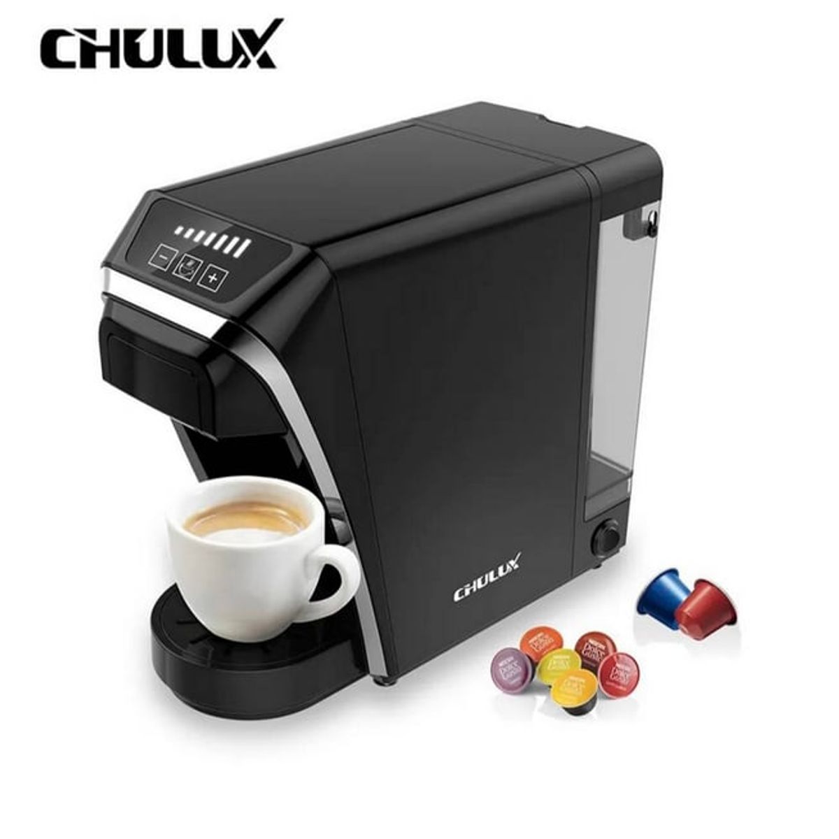 GENERICO - CAFETERA DE CÁPSULAS Y CAFÉ MOLIDO CHULUX NEGRA