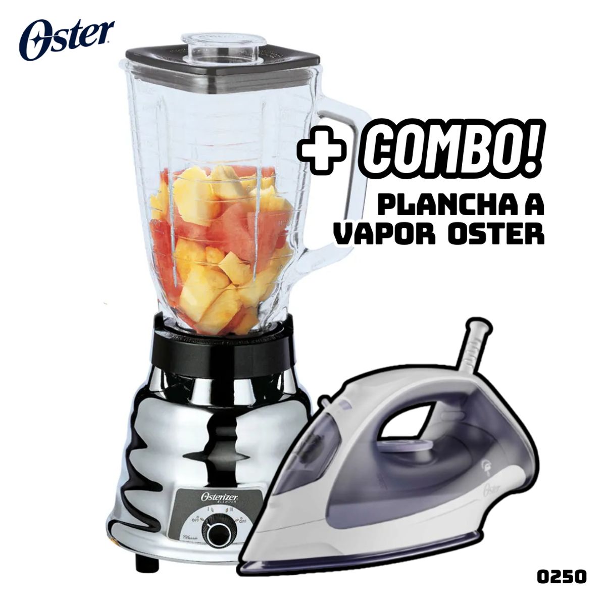 OSTER - LICUADORA CLASICA OSTER 2 VELOCIDADES CROMADA - 250-22 + PLANCHA OSTER