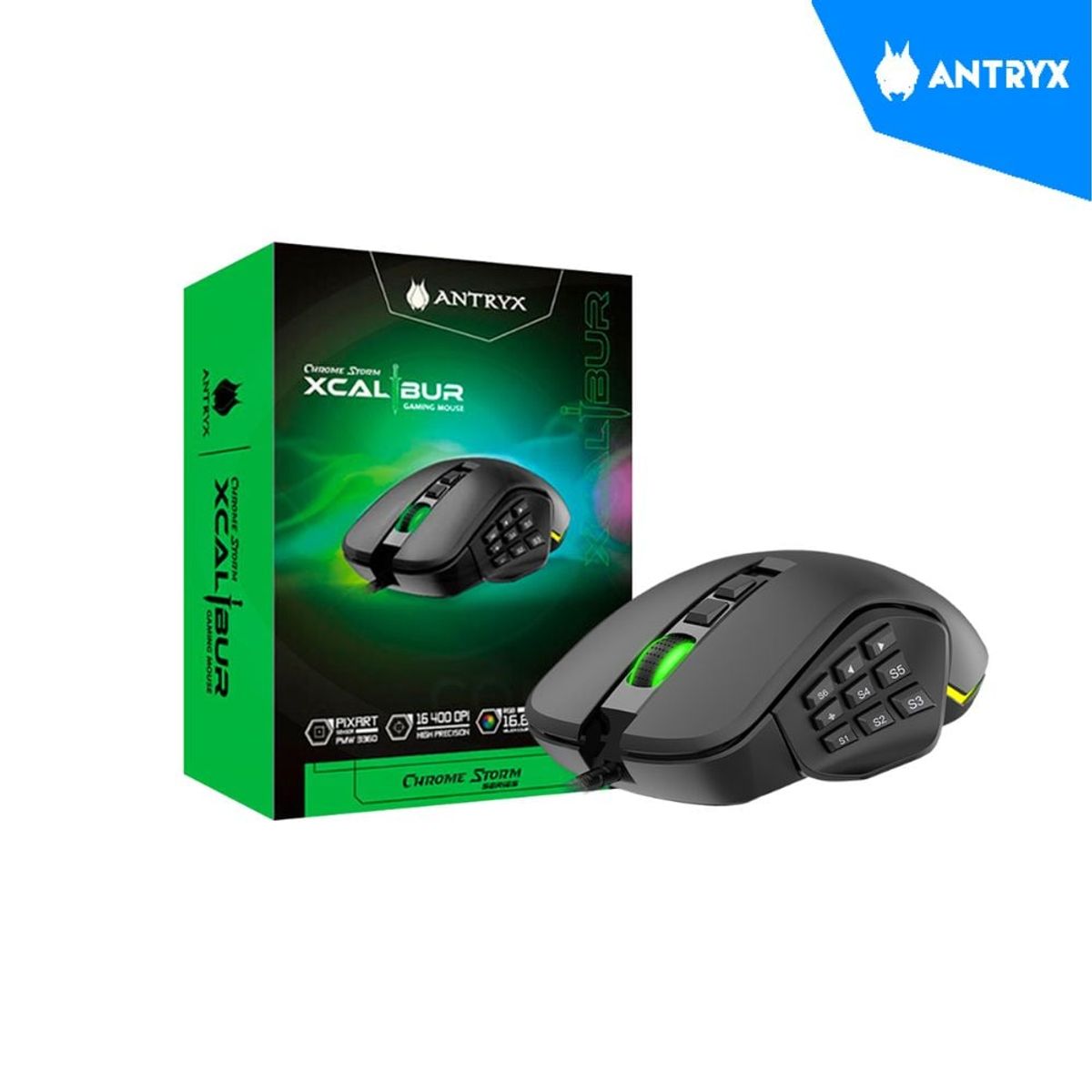 ANTRYX - MOUSE GAMING ANTRYX CHROME XTREME STORM XCALIBUR 16,400 DPI RGB