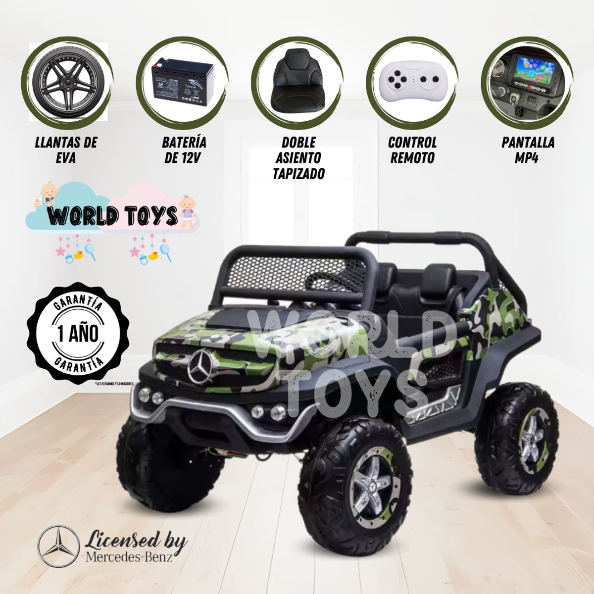 MERCEDES BENZ - Carro a Batería 4x4 «PRIME UNIMOG» Licenciado Green