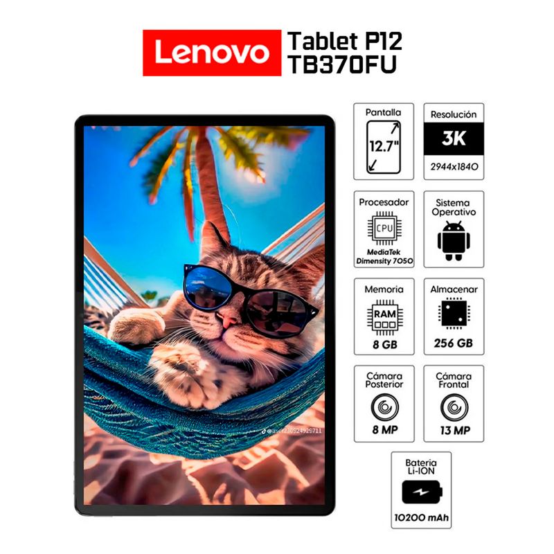 LENOVO - Tablet Lenovo Tab P12 12,7 3K 2944x1840 LTPS ,Touch, In-cell10-Point, Multi-touch