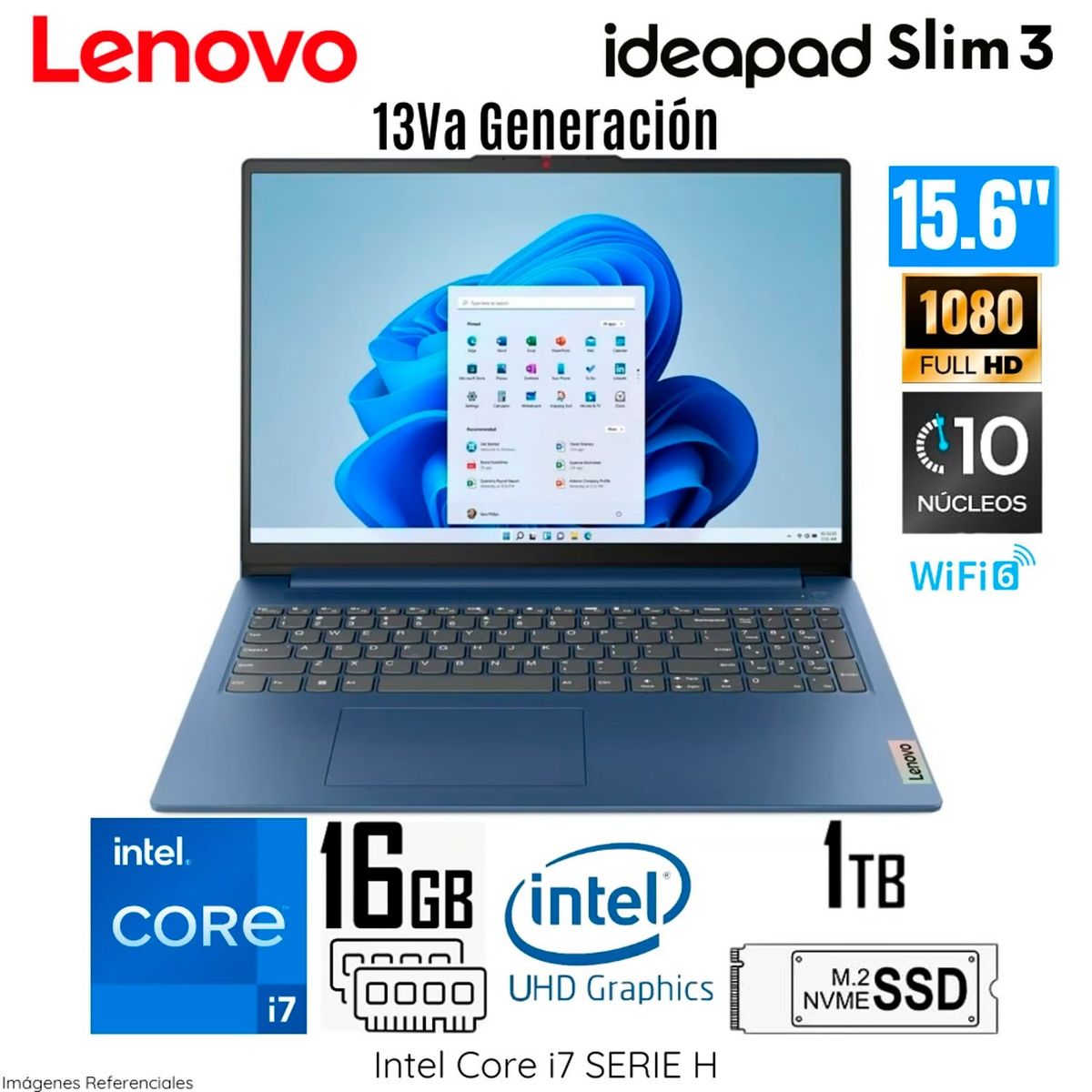 LENOVO - Laptop Lenovo IdeaPad Slim 3 15IRH8 83EM00ADLM Intel Core i7 13620H 16GB RAM 1TB SSD 15.6" FHD