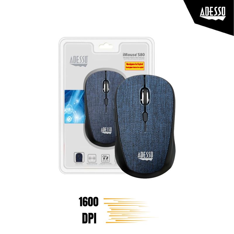 ADESSO - MOUSE MINI ADESSO S80 INALAMBRICO 2.4GHZ USB 6 BOTONES TELA AZUL