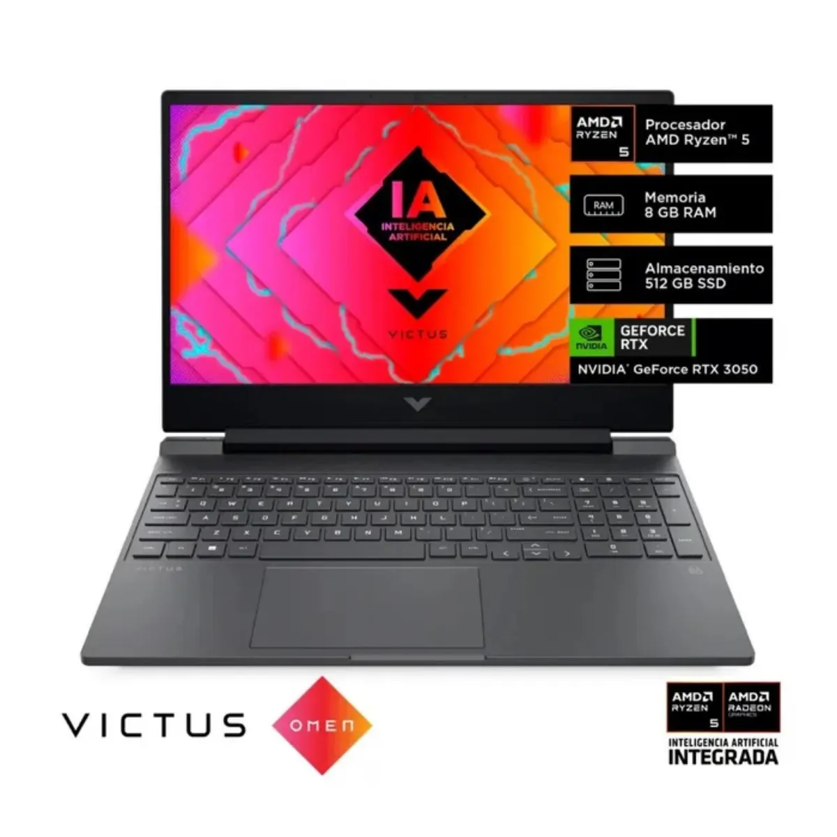 HP - Laptop Victus Gaming AMD Ryzen 5 8GB 512GB SSD 15-FB2002LA