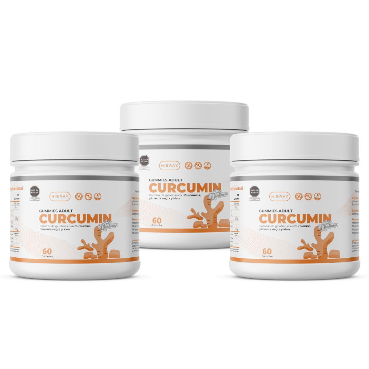NIBRAY - Curcumin con Pimienta Negra y Kion 60 Gomitas Pack 3x2 Nibray