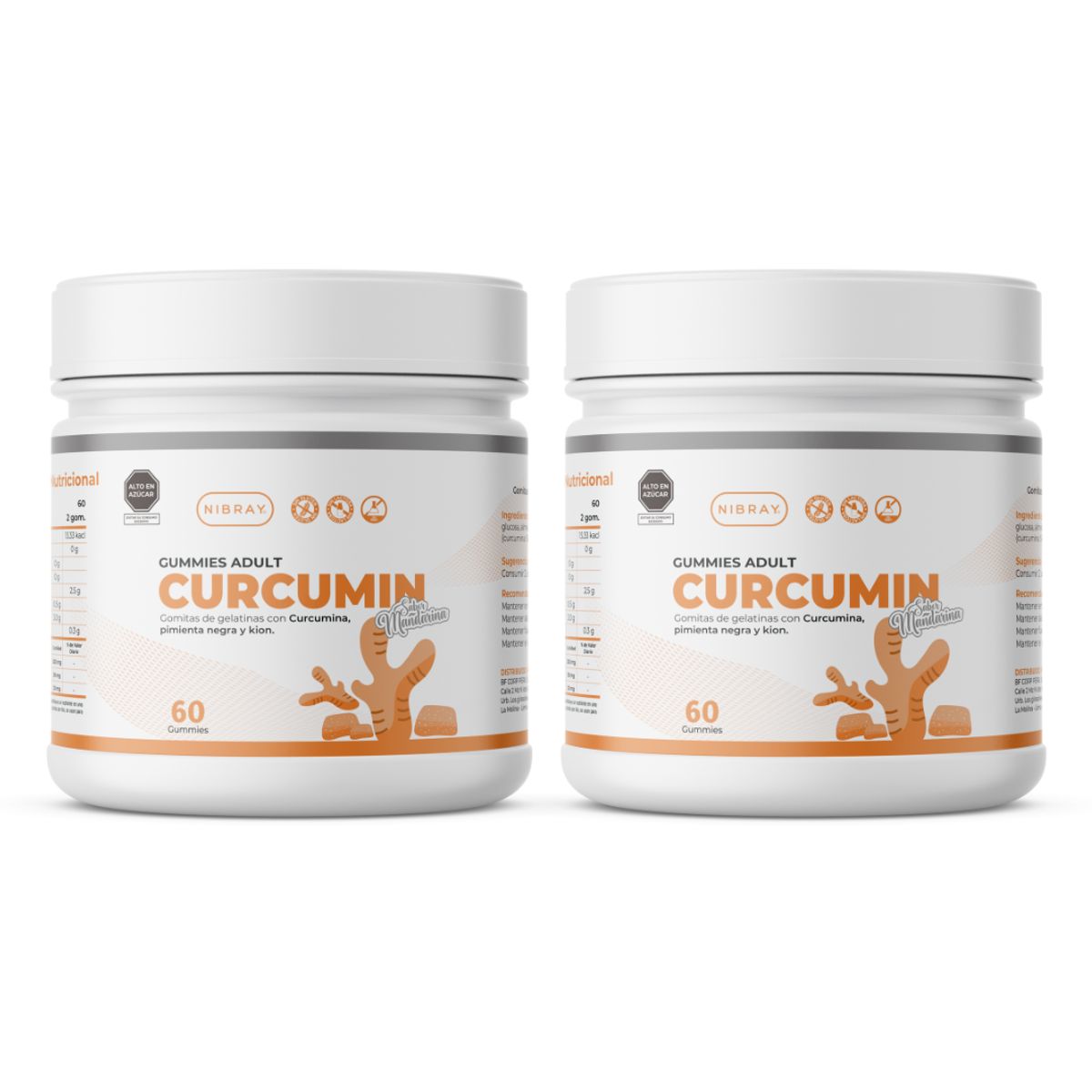 NIBRAY - Curcumin con Pimienta Negra y Kion 60 Gomitas Nibray Pack 2 Frascos