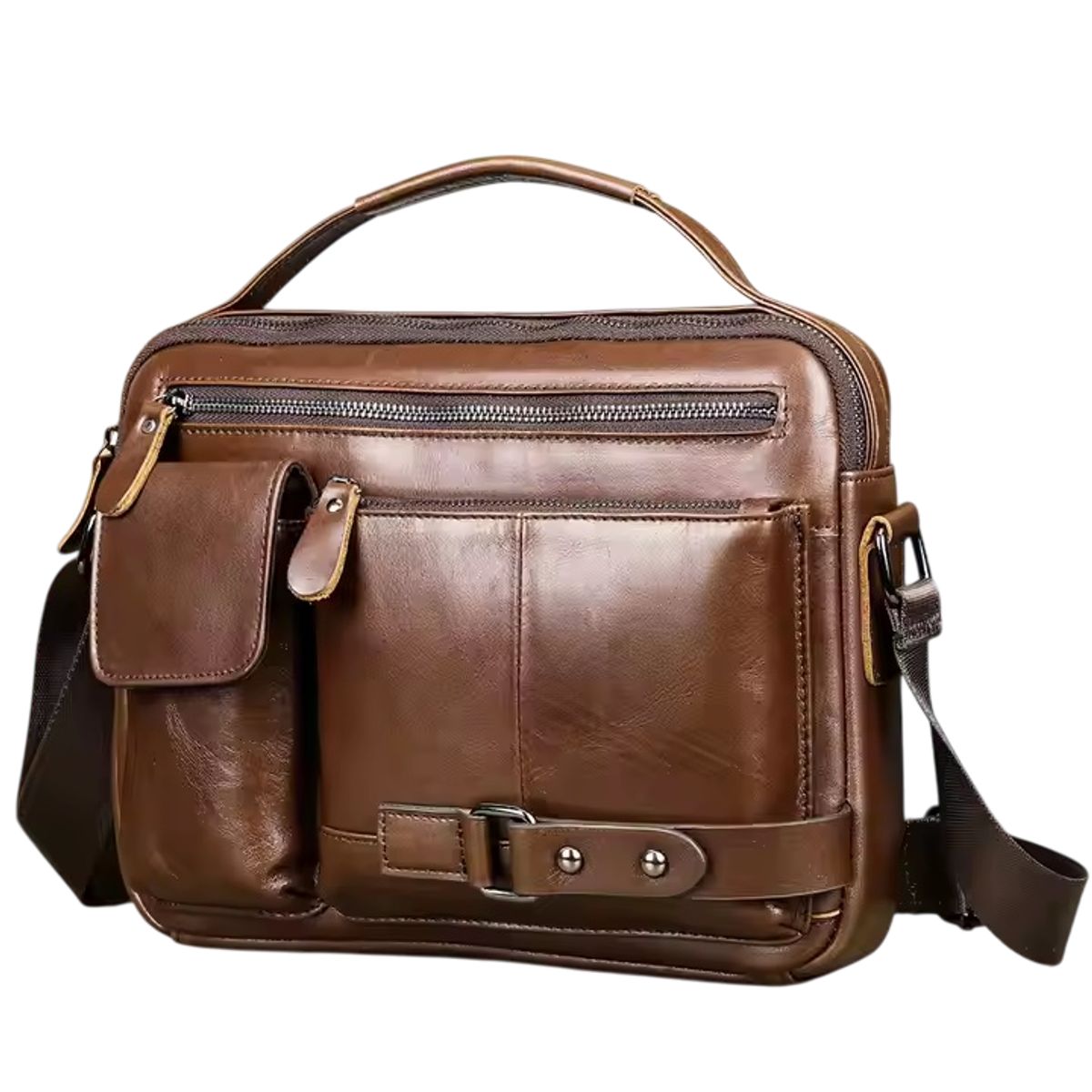 GENERICO - Morral Mensajero de Hombro de Cuero Genuino