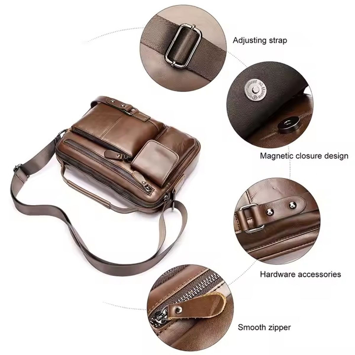 GENERICO - Morral Mensajero de Hombro de Cuero Genuino