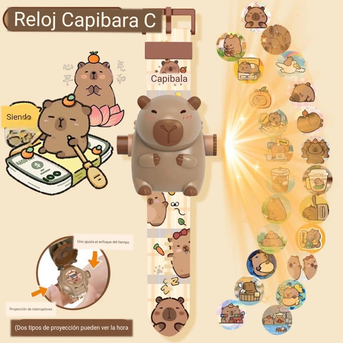 GENERICO - Capibara Reloj Electrónico Proyección 4D de 25 imágenes Niños