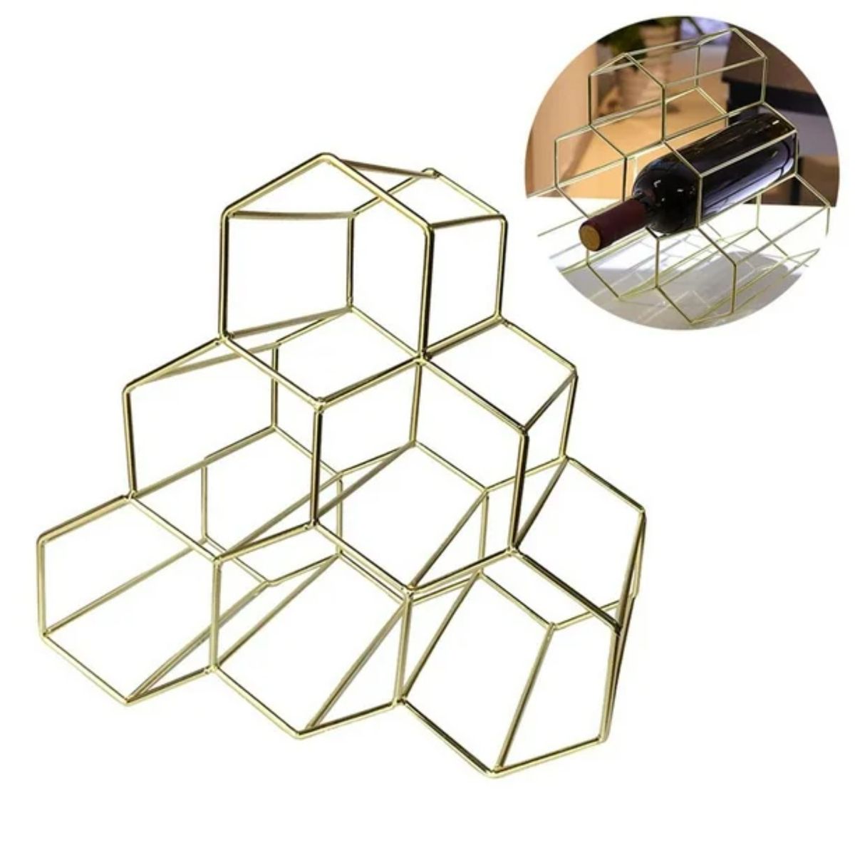 HOME ESSENTIALS - Rack 6 botellas de vino Antique dorado