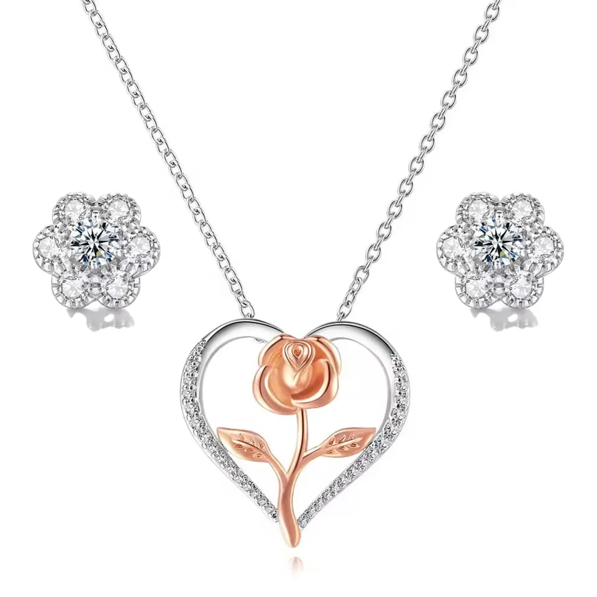 LA TIENDA 88 JOYAS Y ACCESORIOS - La Tienda 88 - Set Collar y Arete Mujer Flor Amor - Blanco