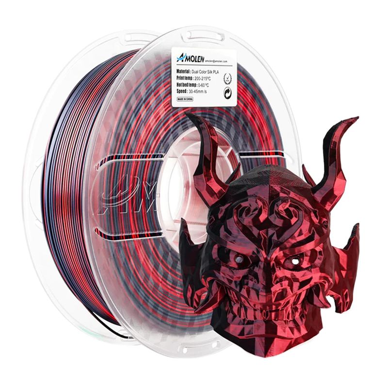 AMOLEN - Filamento Bicolor Seda PLA para impresora 3D color Rojo con Negro