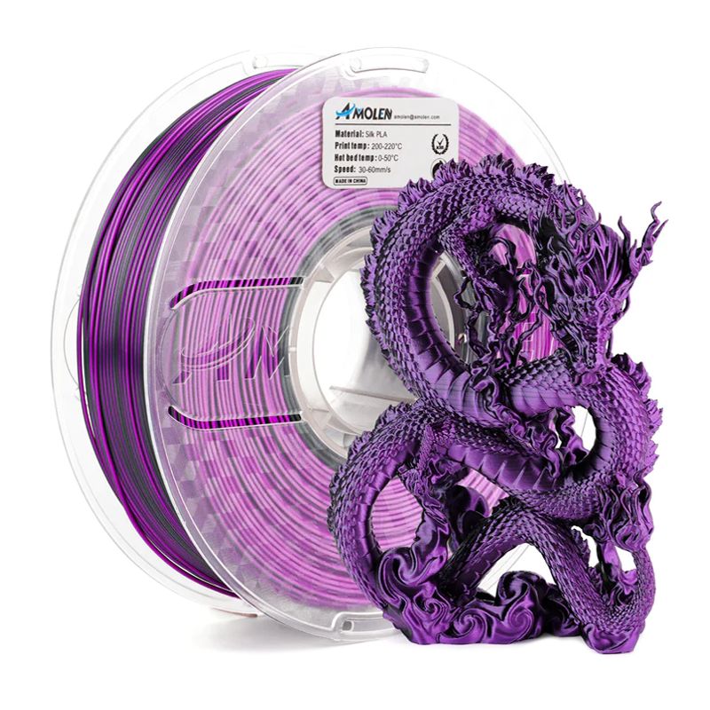 AMOLEN - Filamento Bicolor Silk PLA para impresora 3D color Negro con Morado